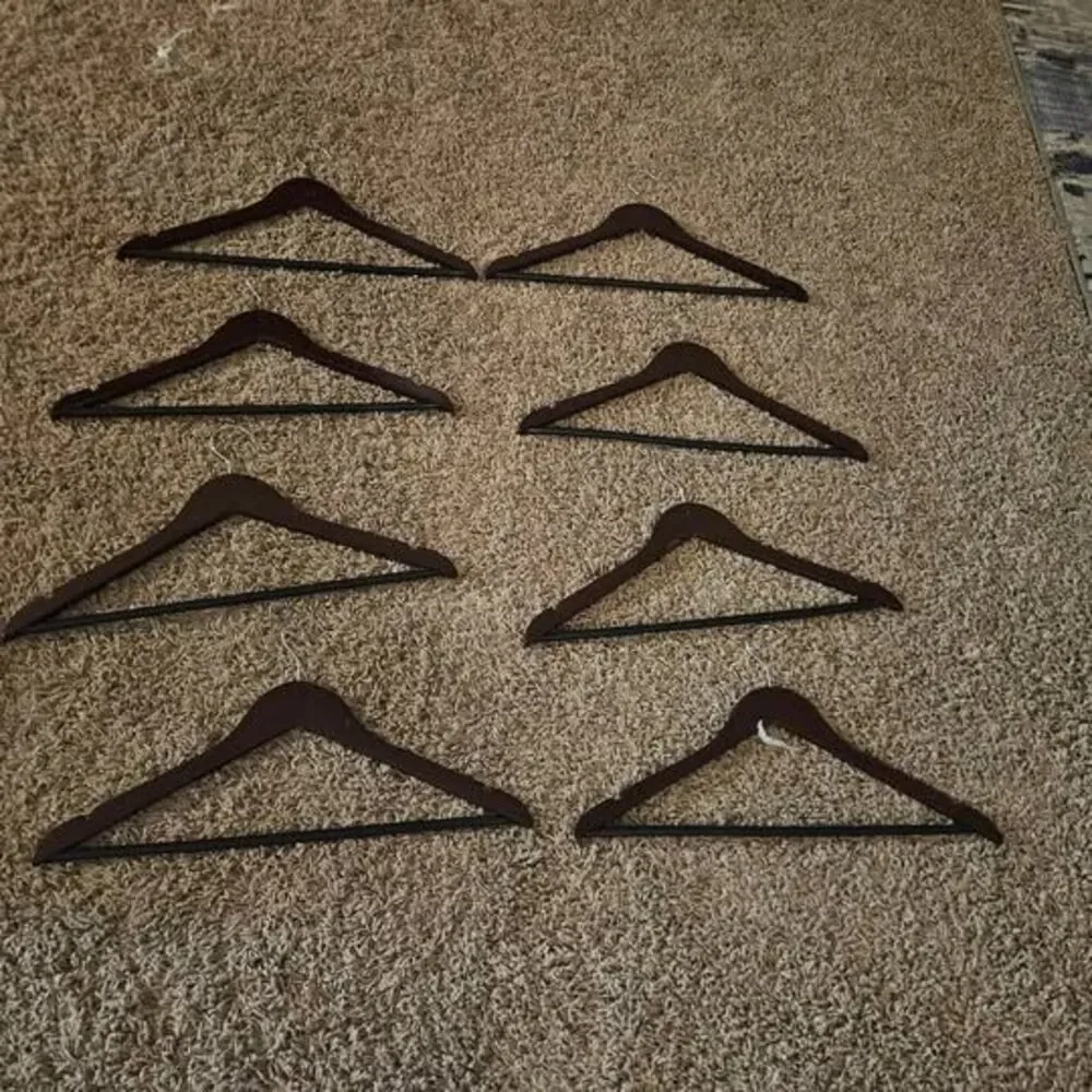 Set of 8 Dark Wood Hangers with Non-Slip Bars